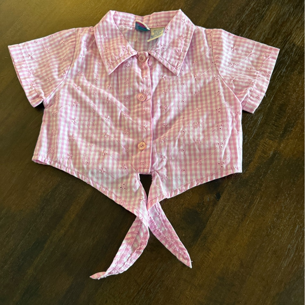 Vintage‎ Little Lindsay Pink Plaid Button Up Eyelet  Kids Shirt
